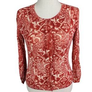 Talbots Pure Italian Merino Cartigan Buttons Colorful Floral Paisley Lightweight